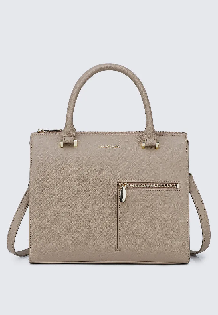 Ceci Double Top Handle Bag (Khaki)
