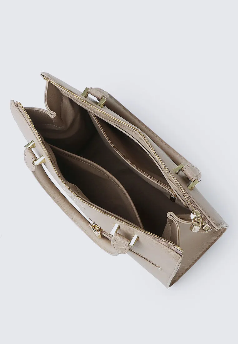 Ceci Double Top Handle Bag (Khaki)