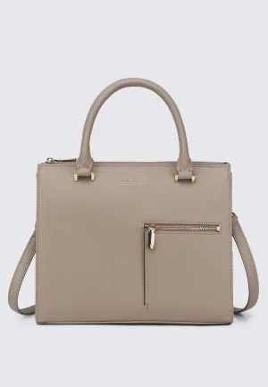 Ceci Double Top Handle Bag (Khaki)