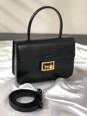 CELINE Horse Carriage Two-way Handbag Crossbody Shoulderbag Black Vintage Old CELINE amcz36