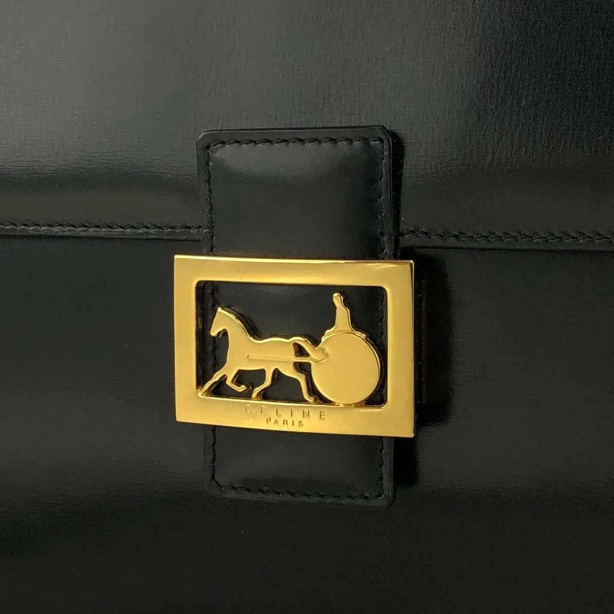 CELINE Horse Carriage Two-way Handbag Crossbody Shoulderbag Black Vintage Old CELINE amcz36