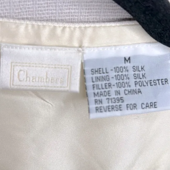 Chambers VTG 100% Silk Quilted Housecoat/Jacket Ecru Color Size M