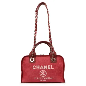 Chanel Red Canvas Deauville Bowling Bag
