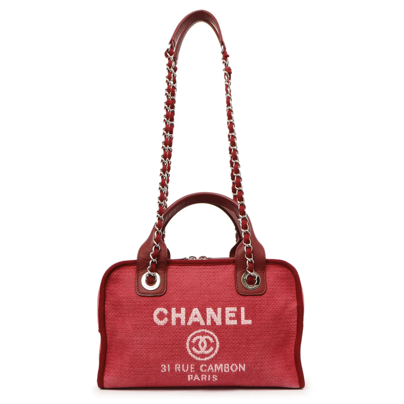 Chanel Red Canvas Deauville Bowling Bag