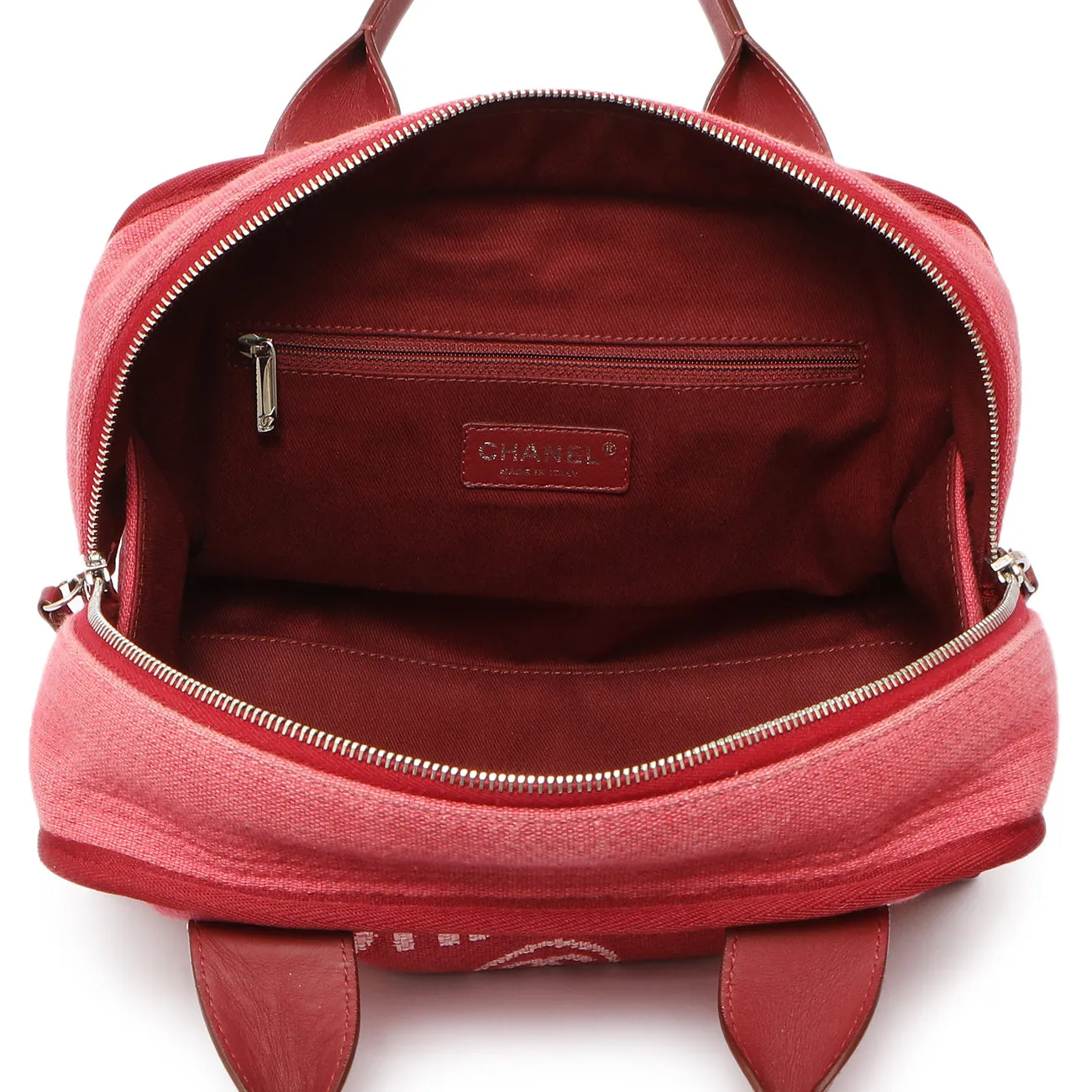 Chanel Red Canvas Deauville Bowling Bag