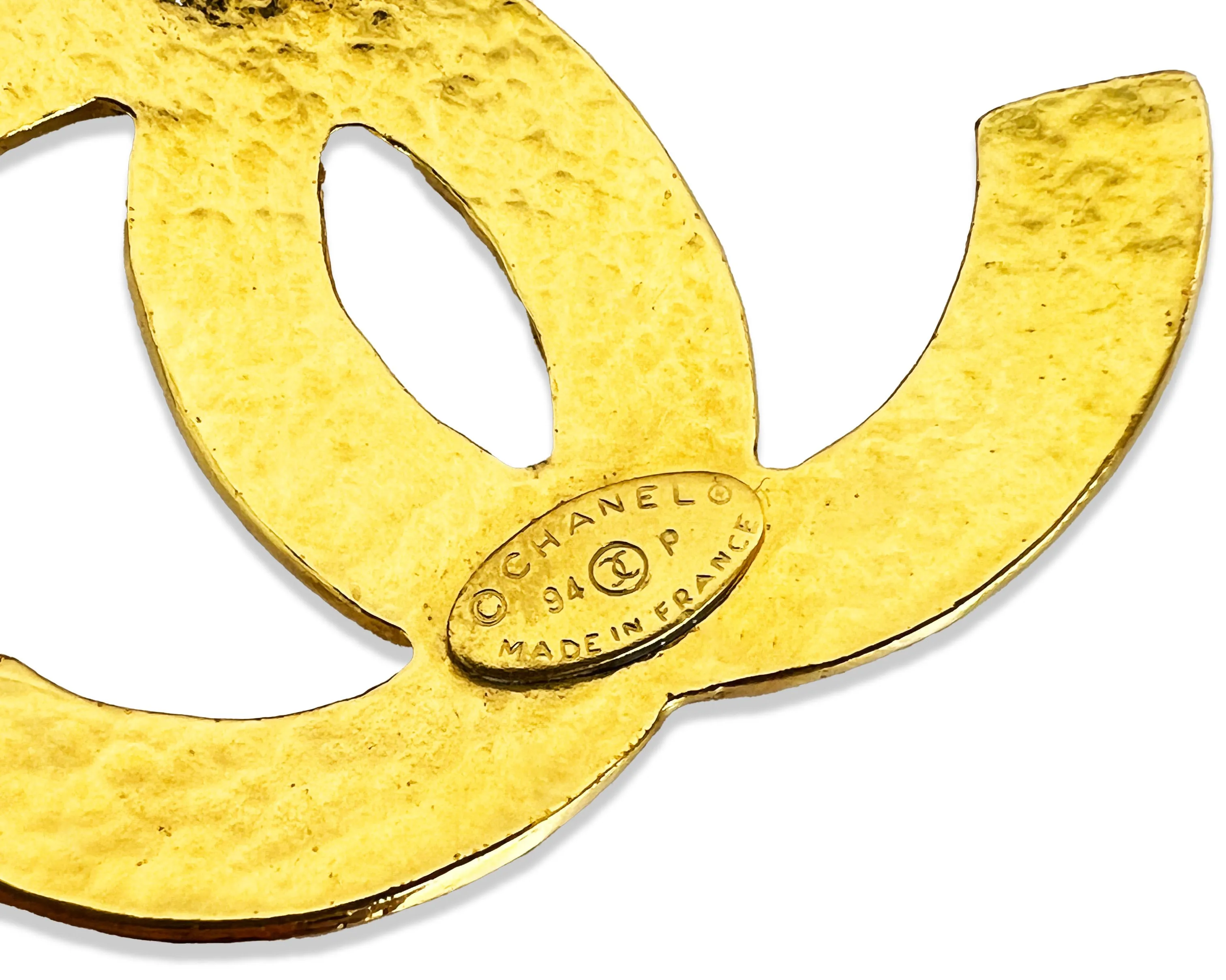 Chanel Vintage Rare XL Quilted Logo Hammered Necklace