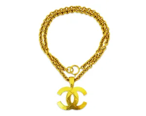 Chanel Vintage Rare XL Quilted Logo Hammered Necklace