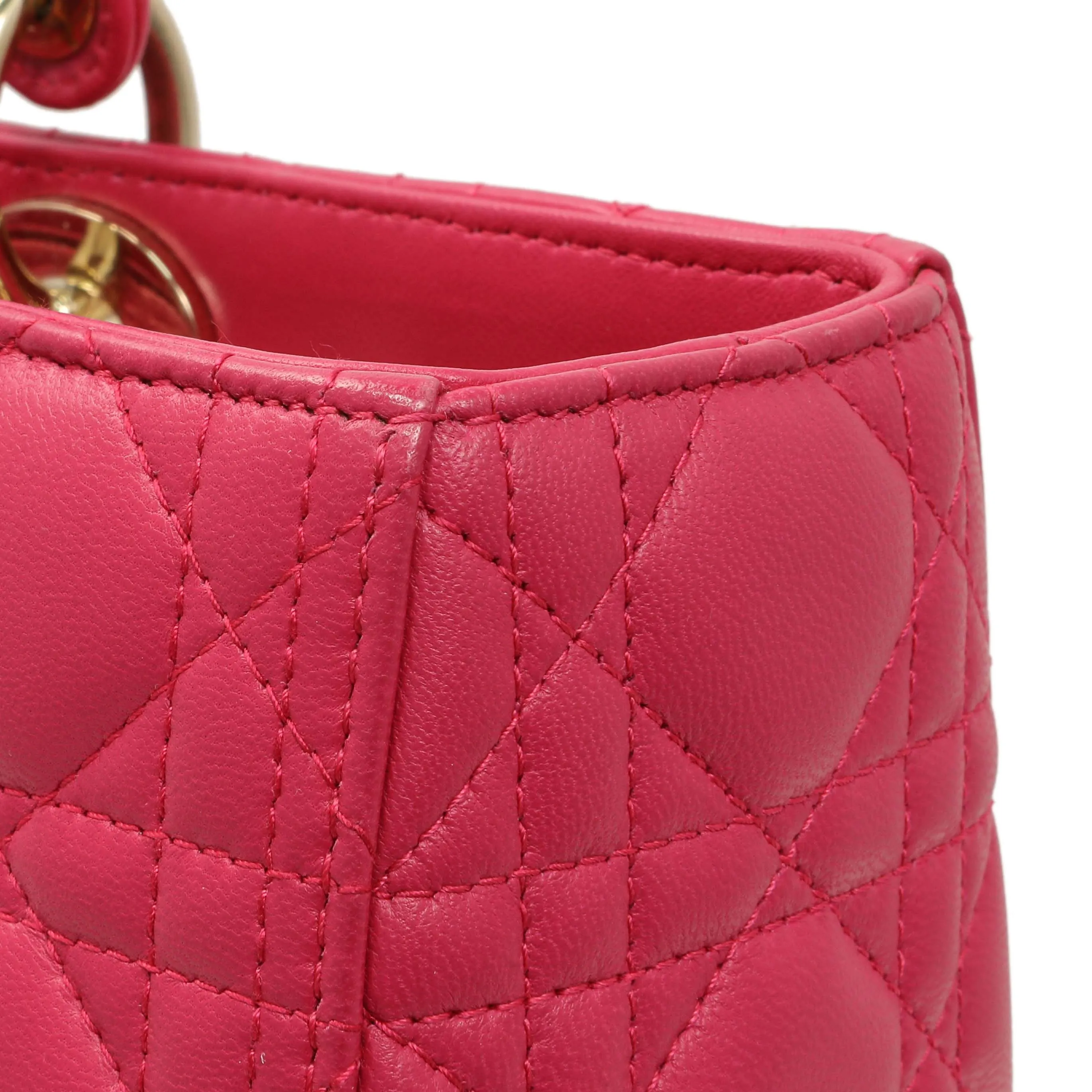 Christian Dior Fuchsia Lambskin Cannage Large Lady Dior