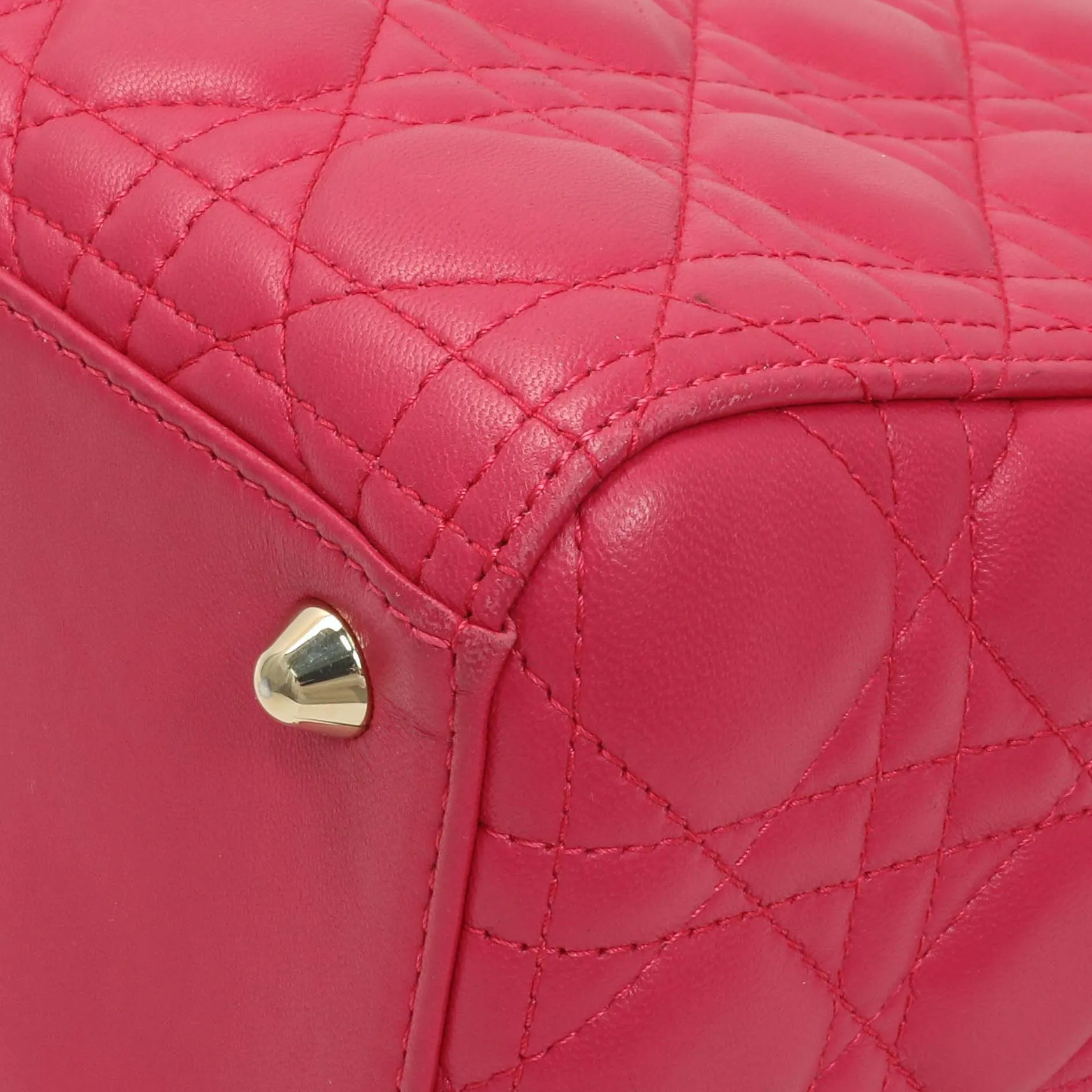 Christian Dior Fuchsia Lambskin Cannage Large Lady Dior