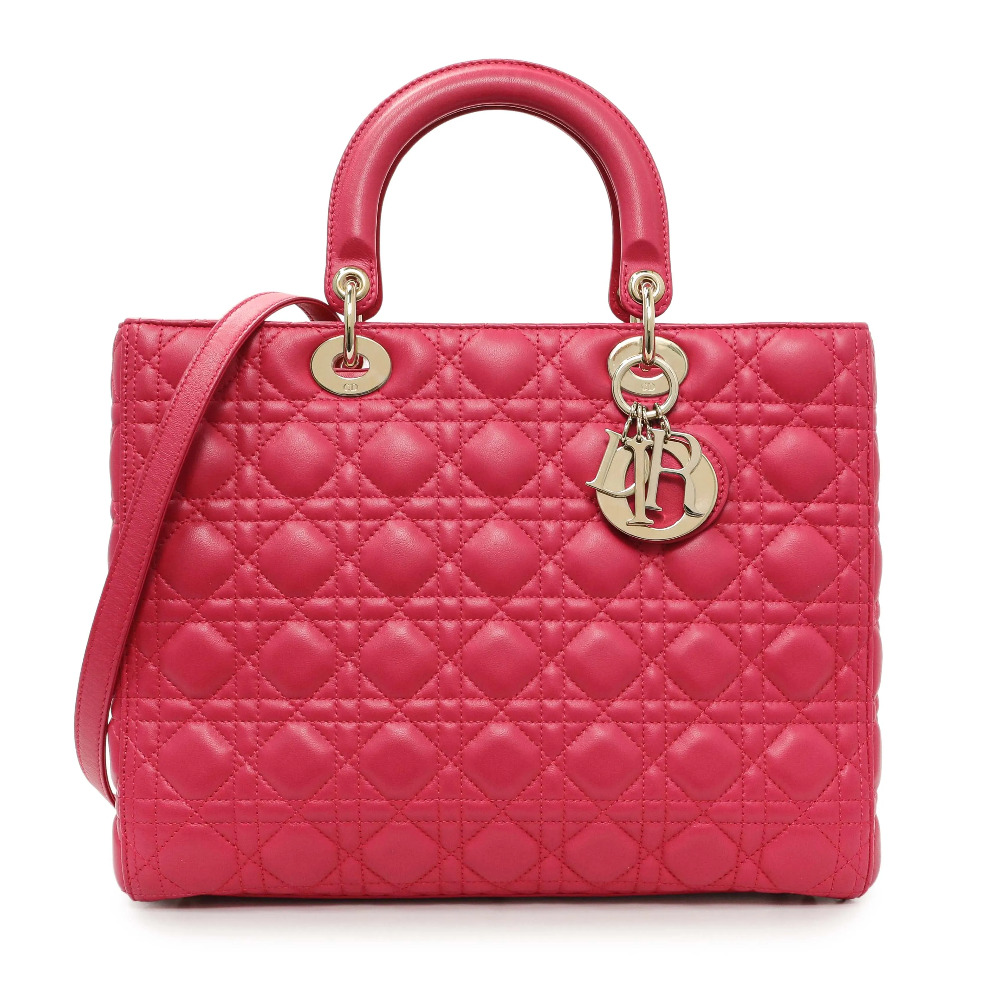 Christian Dior Fuchsia Lambskin Cannage Large Lady Dior