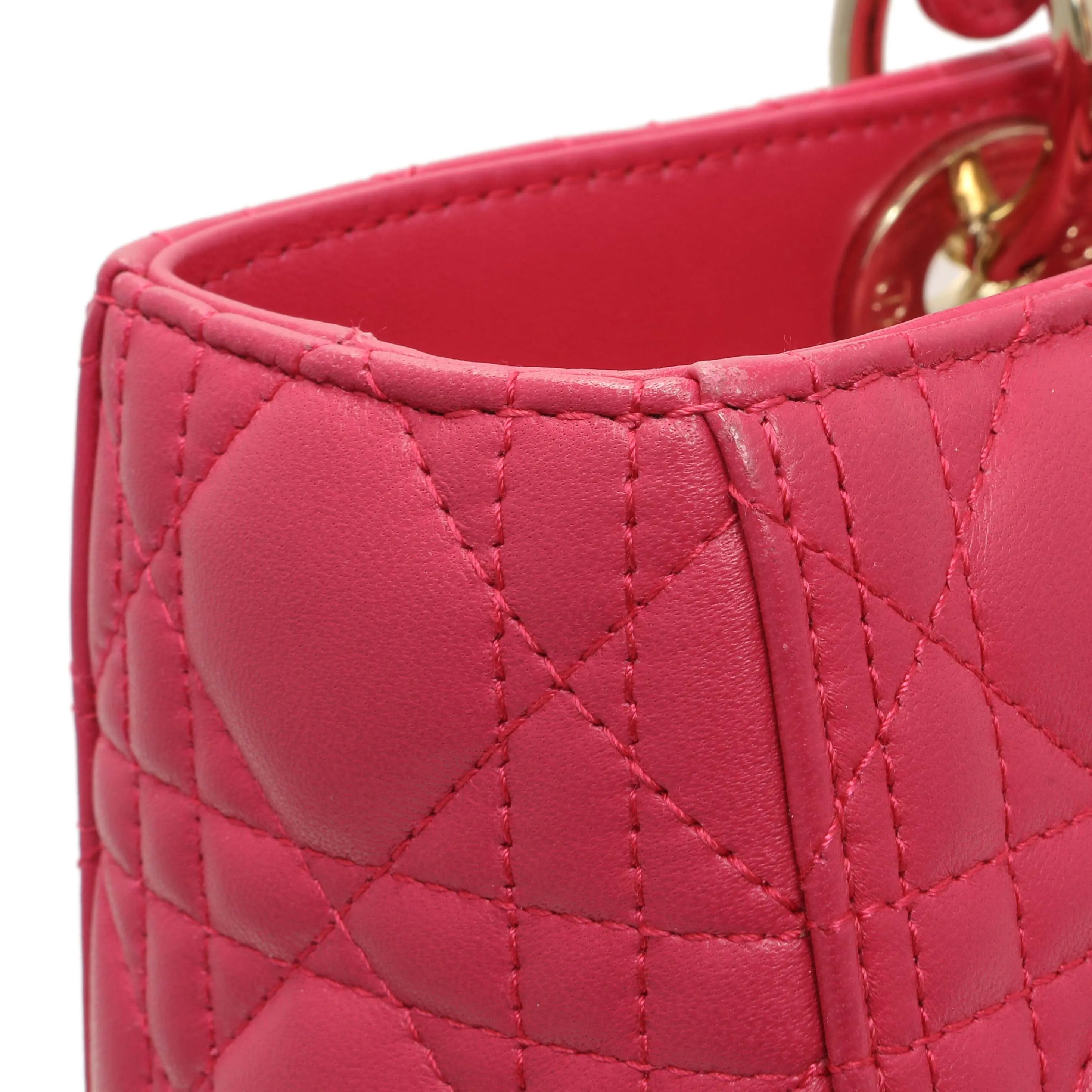 Christian Dior Fuchsia Lambskin Cannage Large Lady Dior