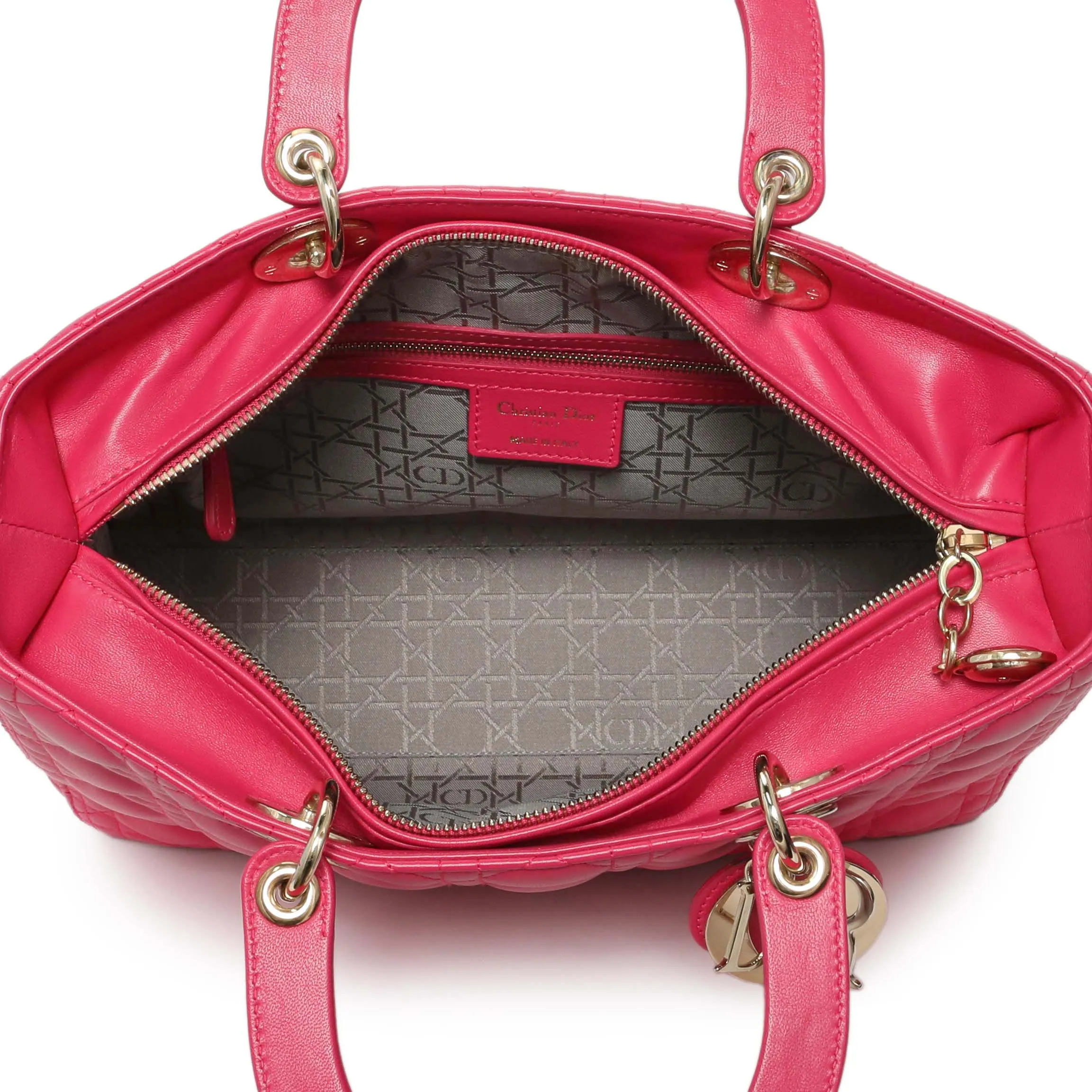 Christian Dior Fuchsia Lambskin Cannage Large Lady Dior