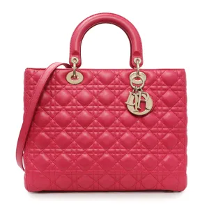 Christian Dior Fuchsia Lambskin Cannage Large Lady Dior