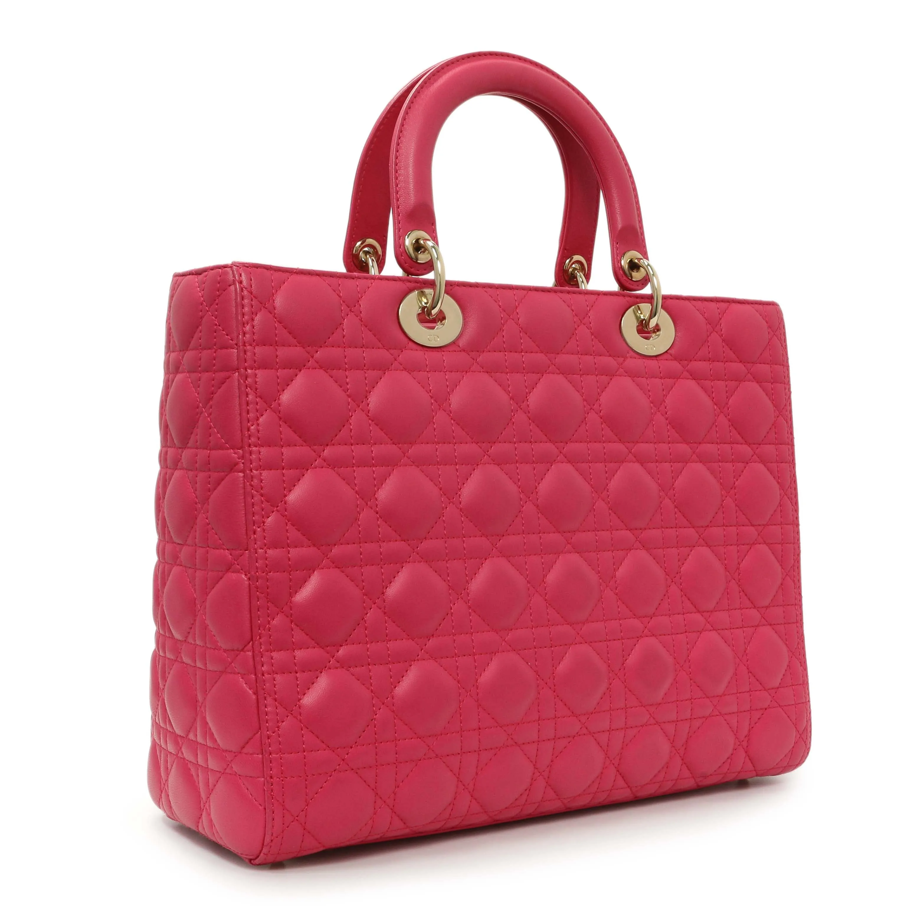 Christian Dior Fuchsia Lambskin Cannage Large Lady Dior