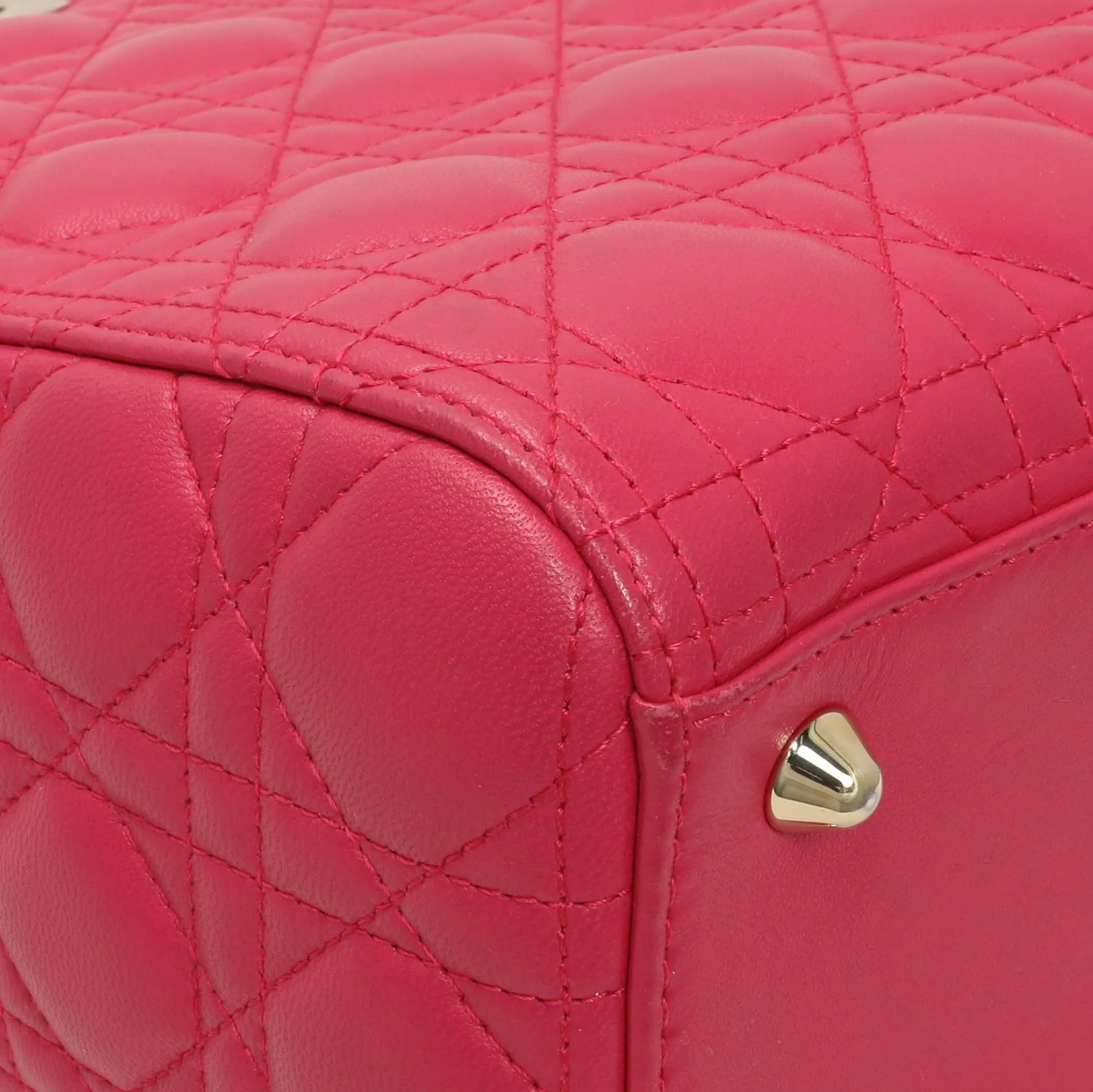 Christian Dior Fuchsia Lambskin Cannage Large Lady Dior