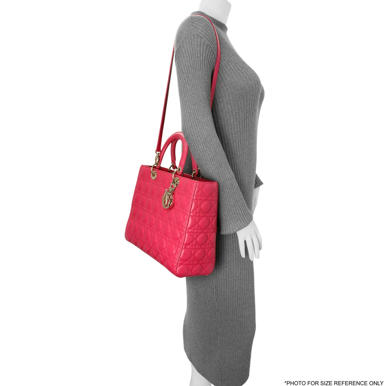 Christian Dior Fuchsia Lambskin Cannage Large Lady Dior