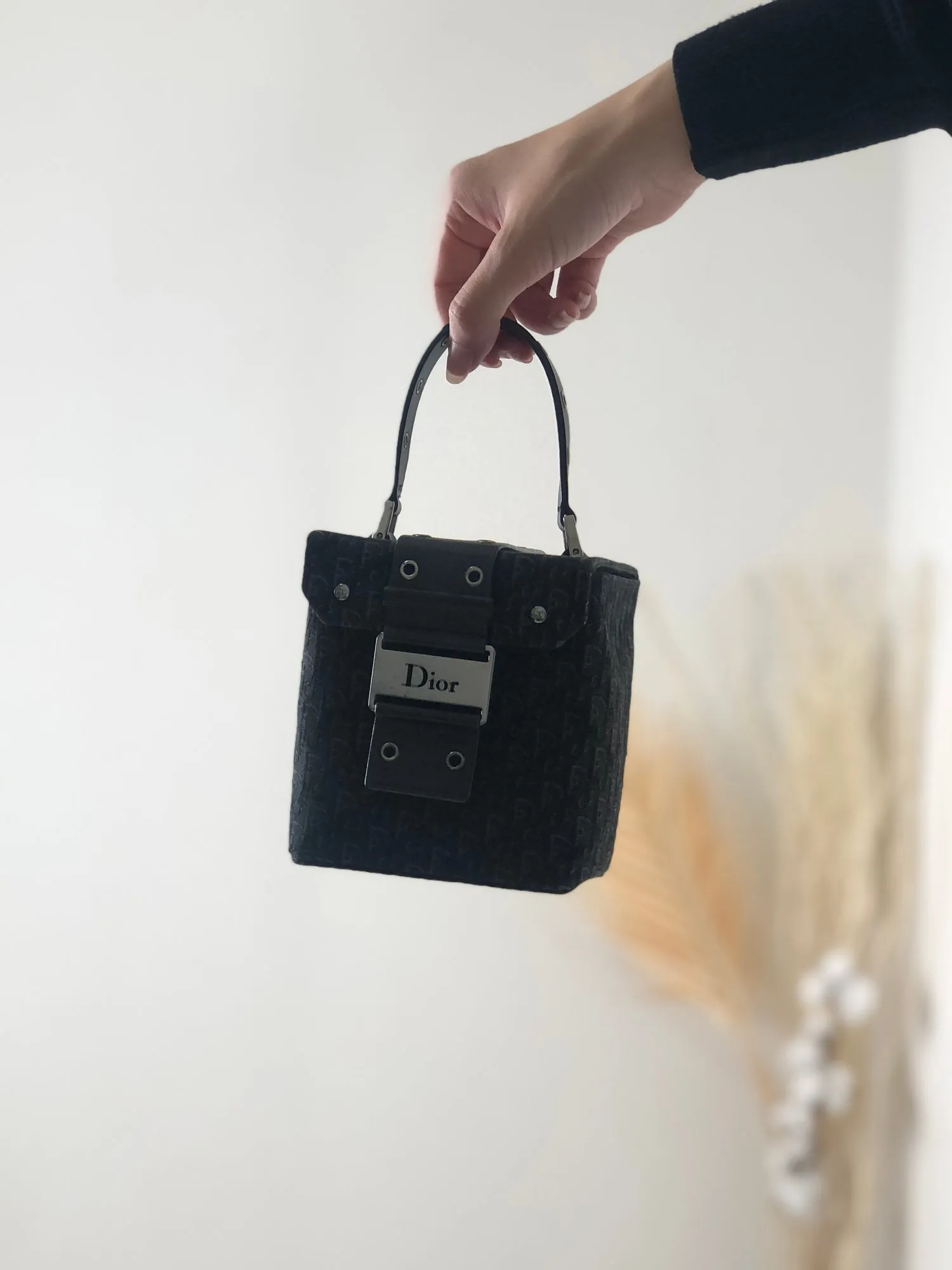 Christian Dior Trotter Jacquard Small Handbag Vanity bag Black Vintage 6jieew