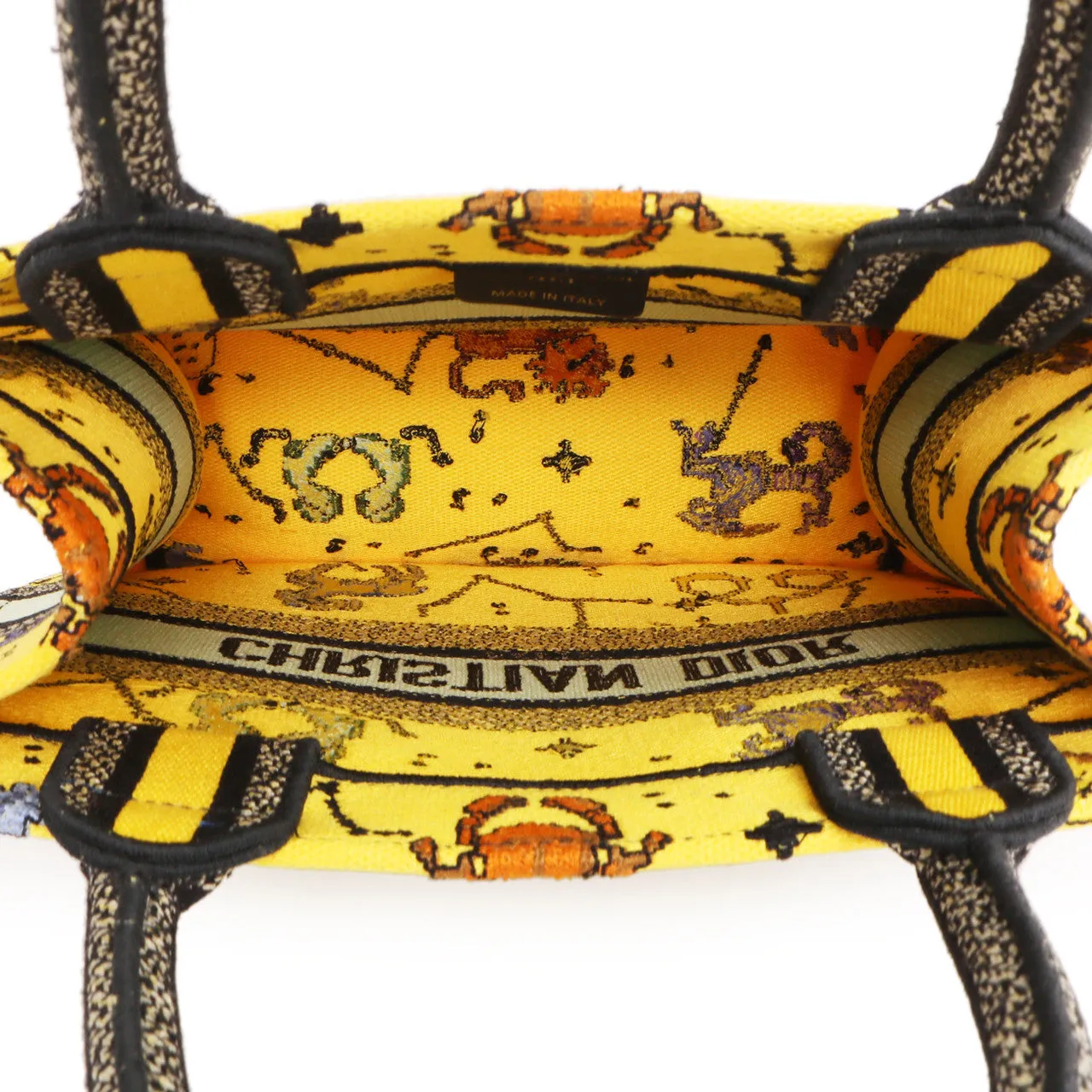 Christian Dior Yellow Embroidered Pixel Zodiac Small Book Tote