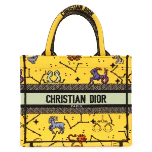 Christian Dior Yellow Embroidered Pixel Zodiac Small Book Tote