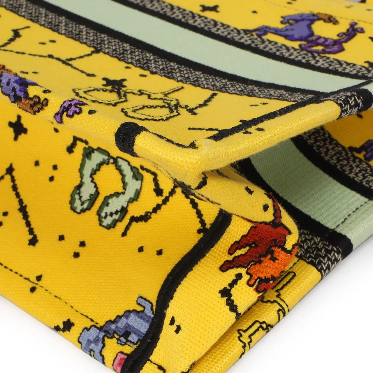 Christian Dior Yellow Embroidered Pixel Zodiac Small Book Tote