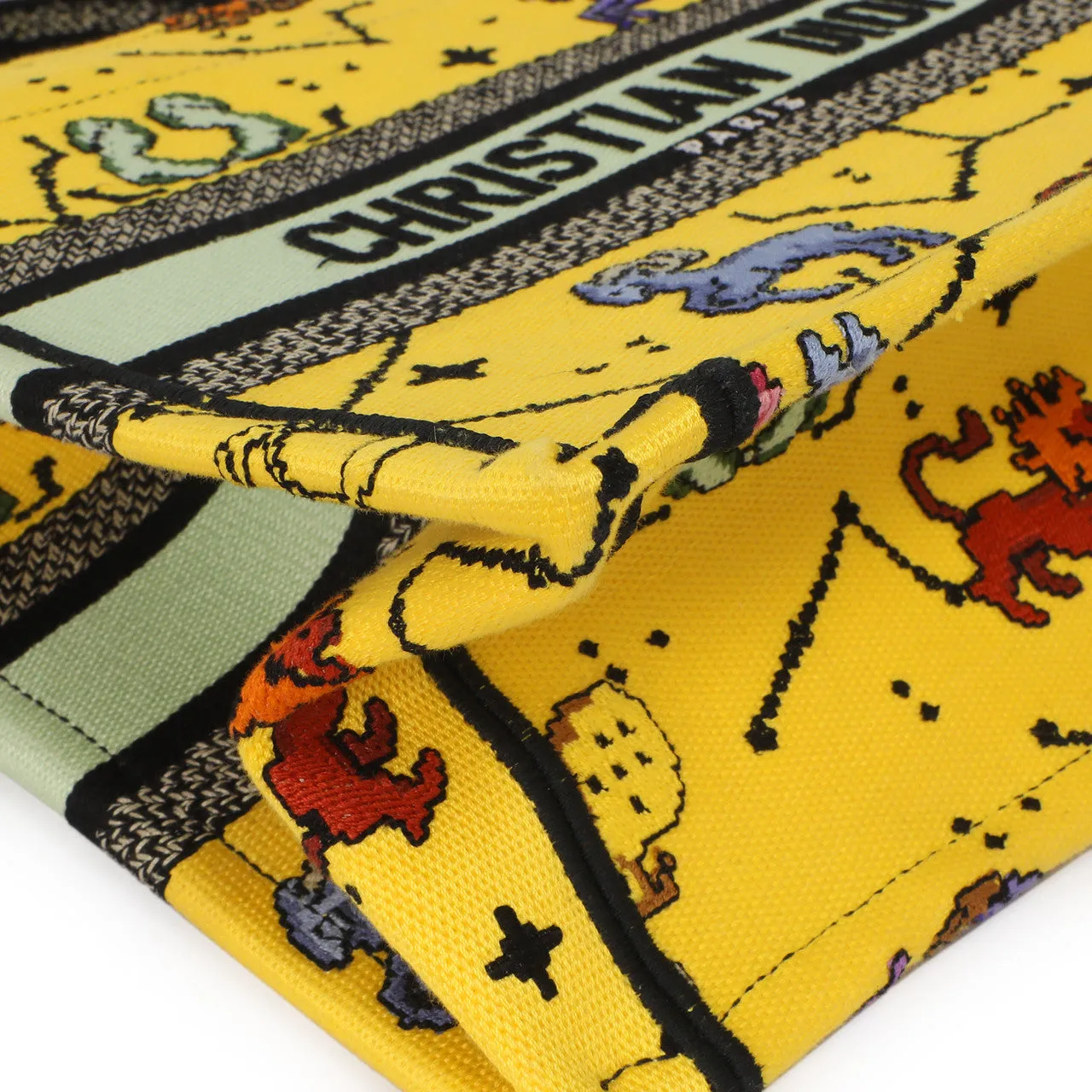 Christian Dior Yellow Embroidered Pixel Zodiac Small Book Tote