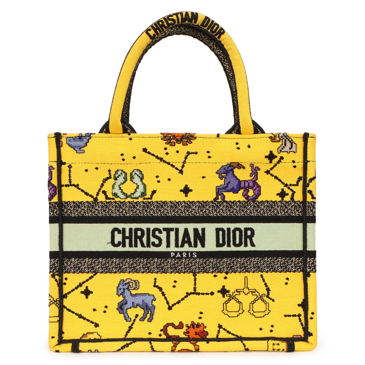 Christian Dior Yellow Embroidered Pixel Zodiac Small Book Tote