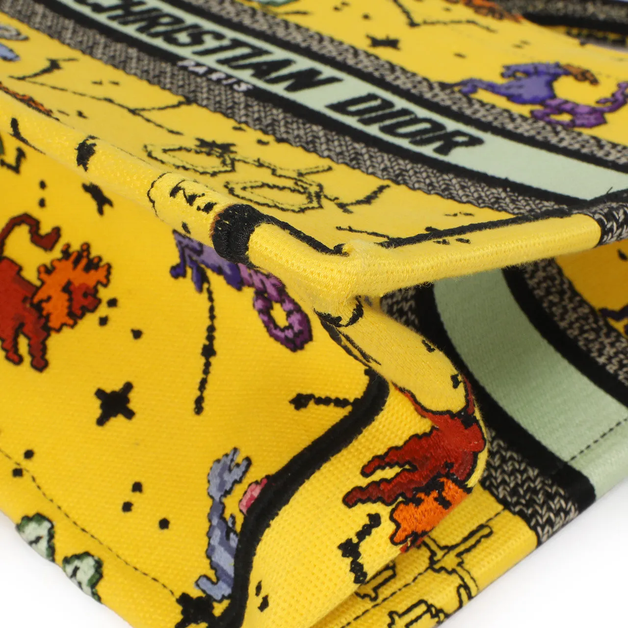 Christian Dior Yellow Embroidered Pixel Zodiac Small Book Tote