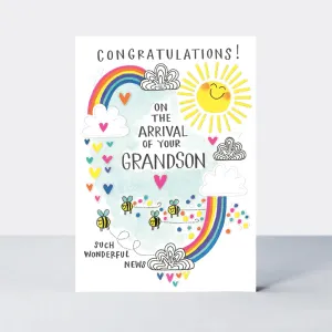 Congratulations On The Arrival Of Your Grandson Card by Rachel Ellen