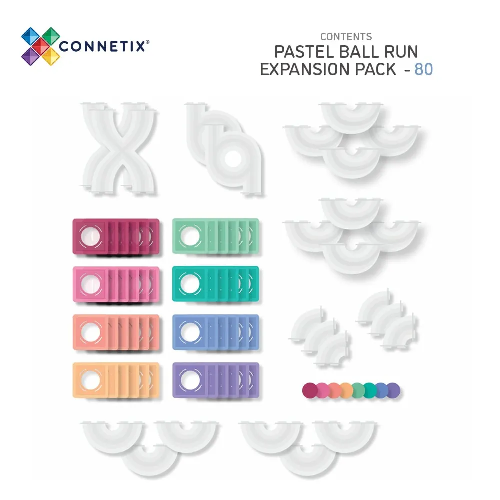 Connetix Magnetic Tiles Pastel Ball Run 80 Piece Pack