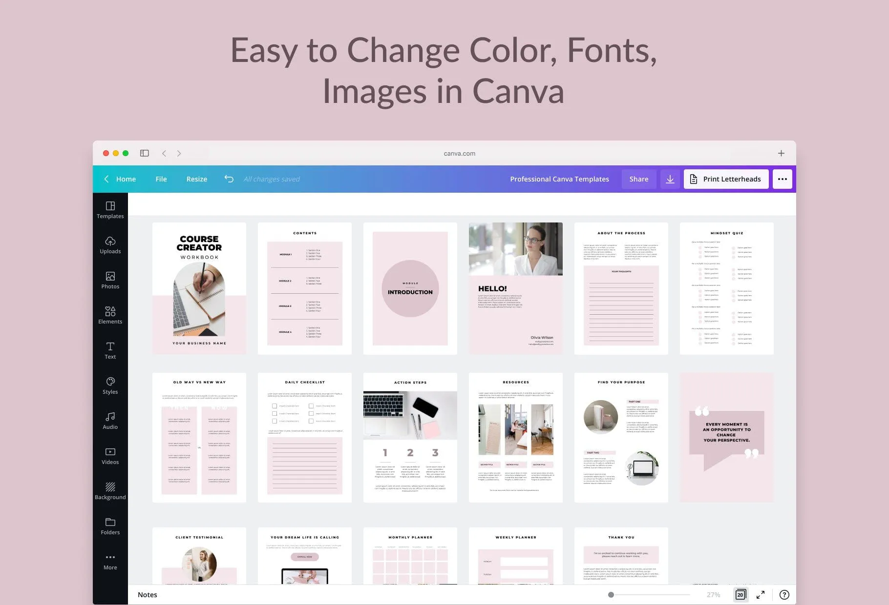 Course Creator Workbook Document Editable Canva Template