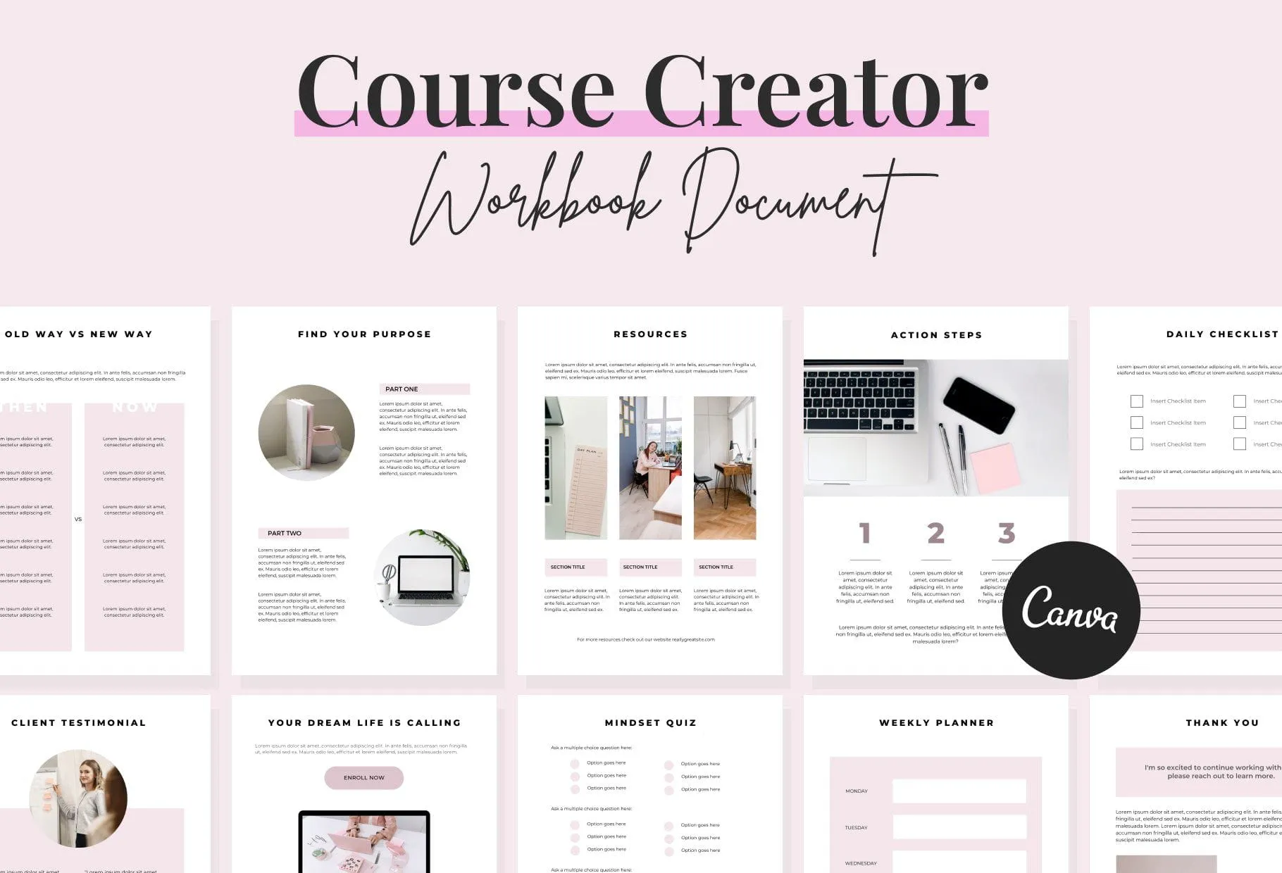 Course Creator Workbook Document Editable Canva Template