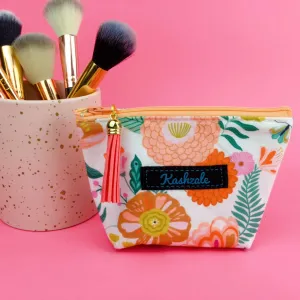 Cream Floral Small Makeup Bag.