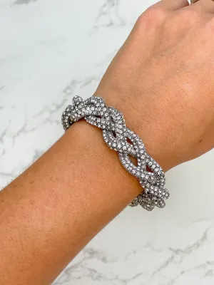 Crystal Braided Magnetic Bracelet - Silver