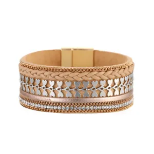 Cubic Zirconia & Coffee Polystyrene Two-Tone Curb-Chain Heart Bangle