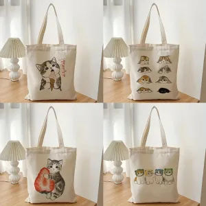 Cute Cat Vibes 🐱💕 Fun Vintage Canvas Shopping Bag 🎒✨ Perfect Gift for Little Ones!