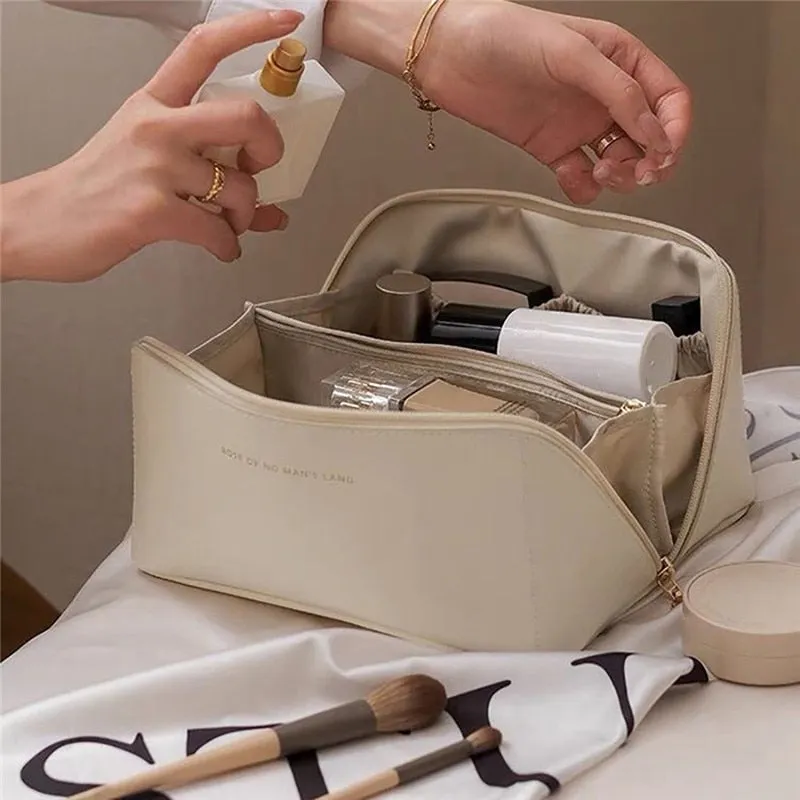 Cyflymder Large Travel Cosmetic Bag for Women Makeup Organizer Female Toiletry Bags Leather High-capacity Cosmetic Case Storage Pouch
