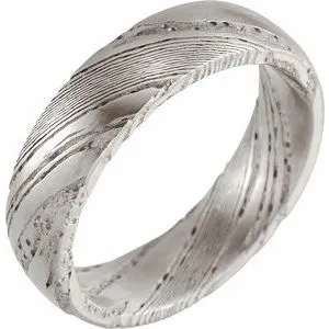 Damascus Steel 6 mm Flat  Patterned Band Size 11.5