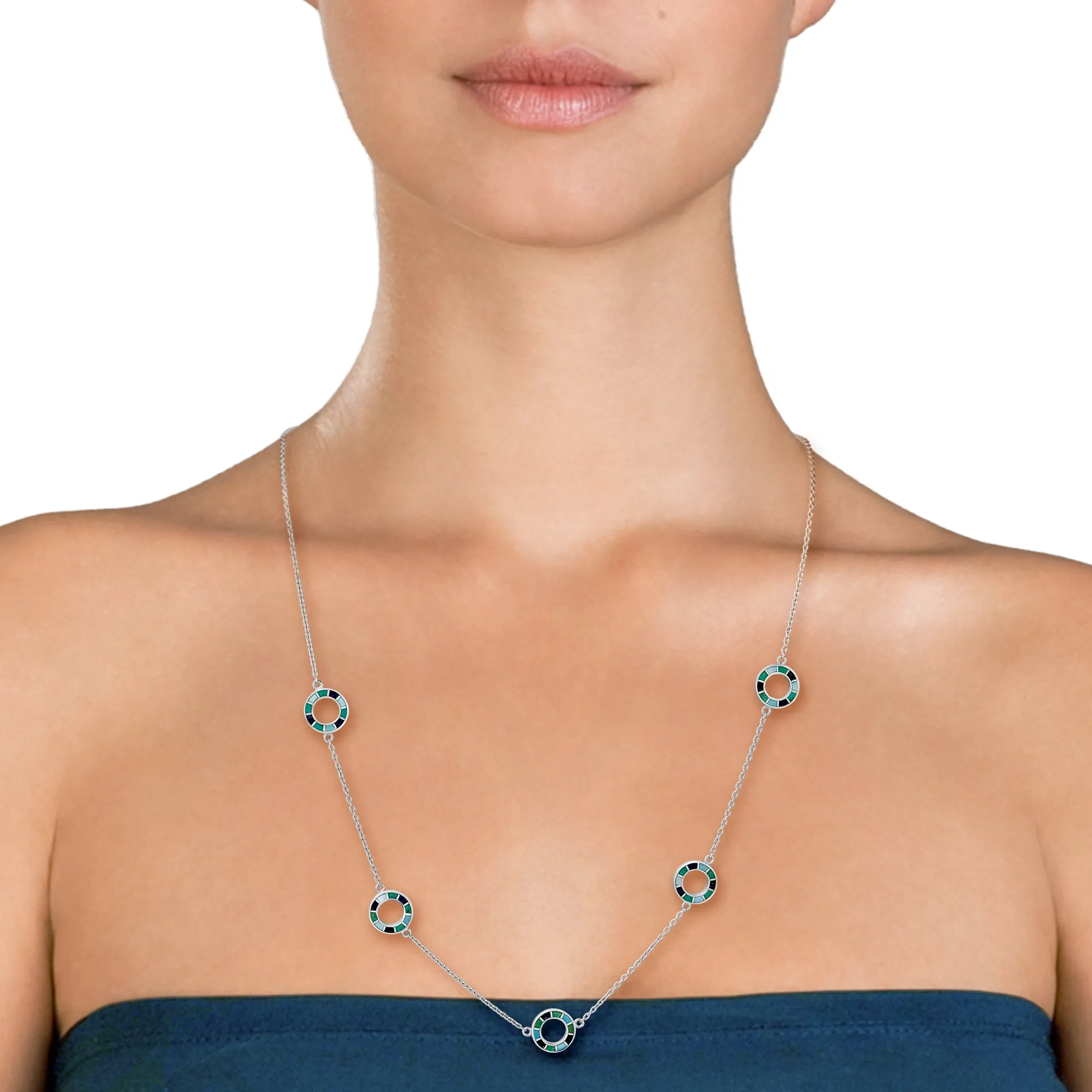 Dash Circle Gemstone Sterling Necklace