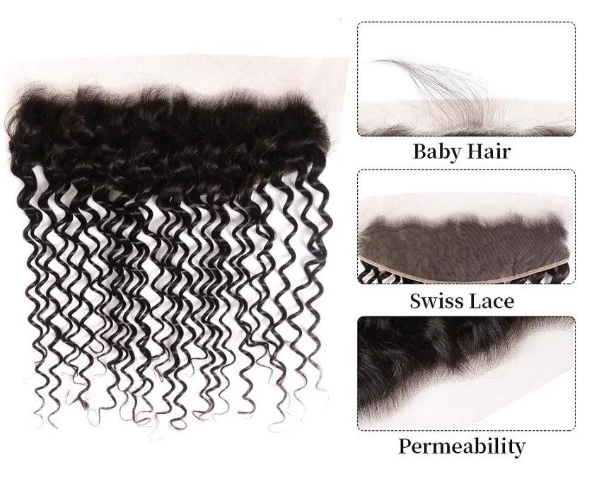 Deep Wave Human Hair Closure 13*4 Lace Frontal Natural Color MYLOCKME