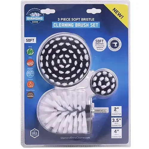 Diamond Shine 3-Pack Soft Bristle Drill Brush Attachment Set, 3 Sizes