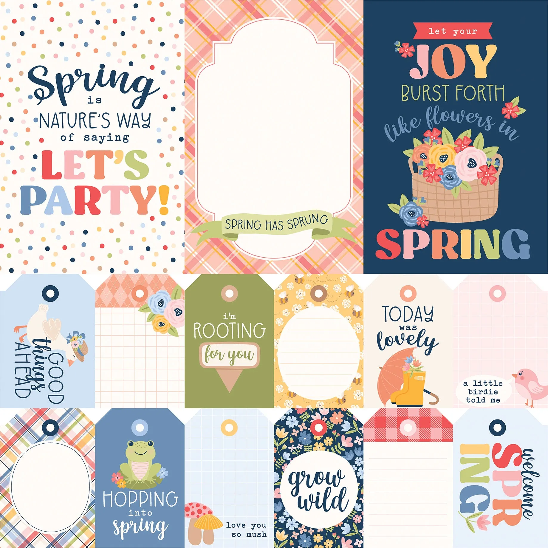 Echo Park - Blossoms and Bees - 12x12 Single Sheet - Multi Journaling Cards