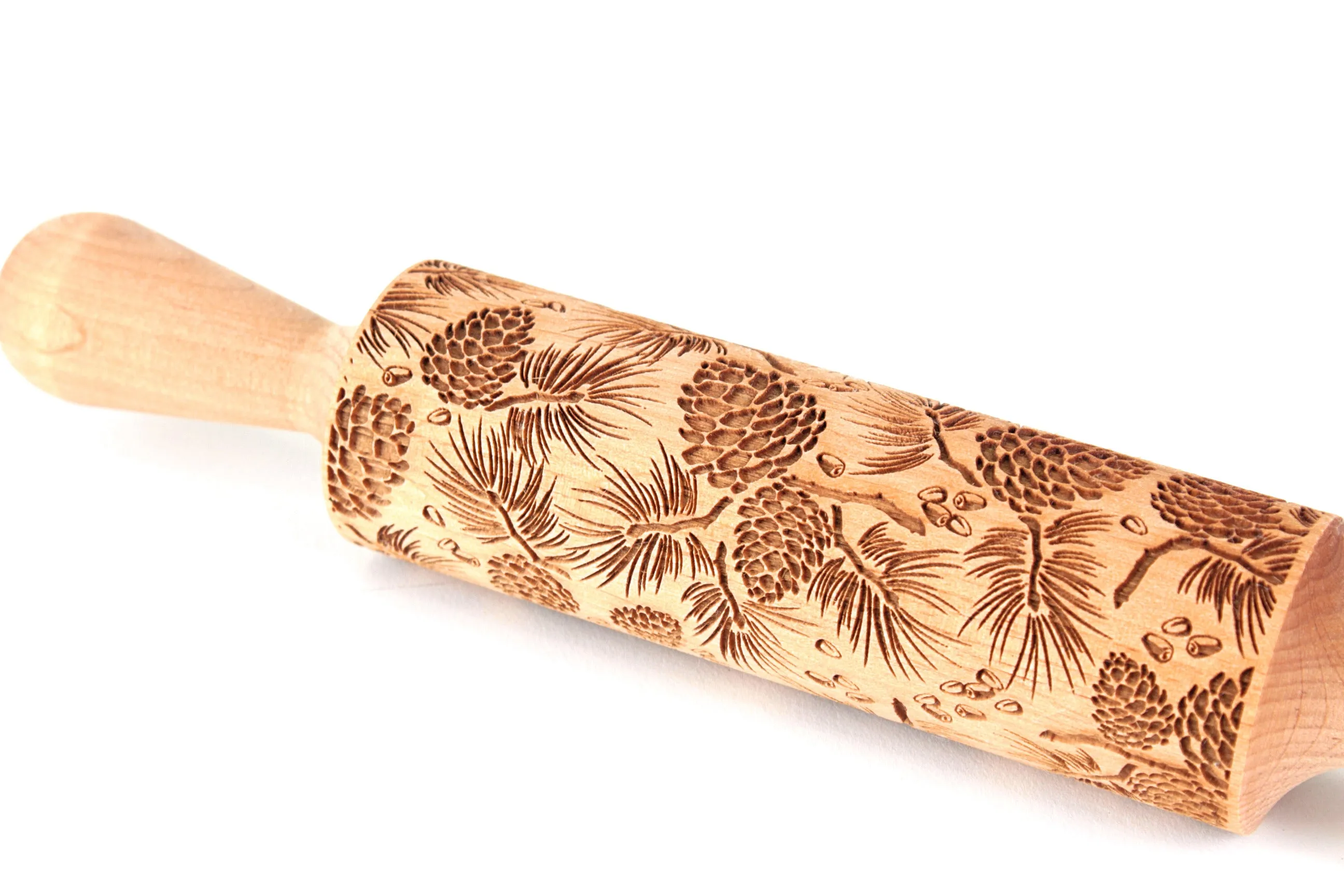 Embossed Rolling Pin, Сedar Cone, Clay Stamp, Pottery Roller, Christmas Gift
