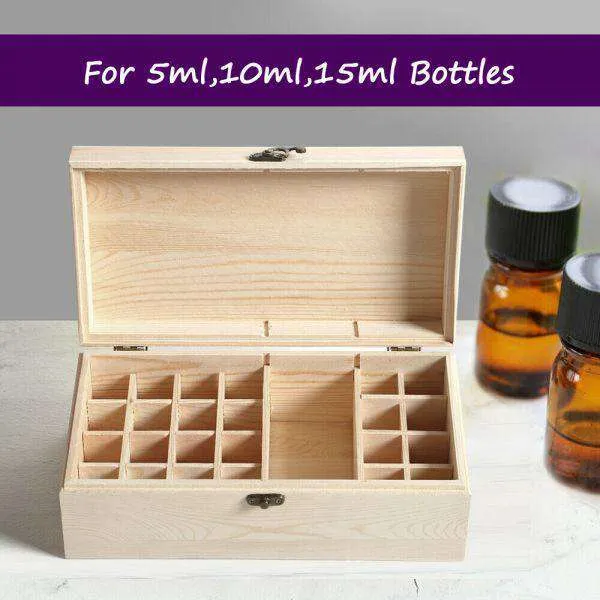 ESSENTIAL OIL STORAGE BOX WOODEN 25 SLOTS AROMATHERAPY CONTAINER ORGANISER
