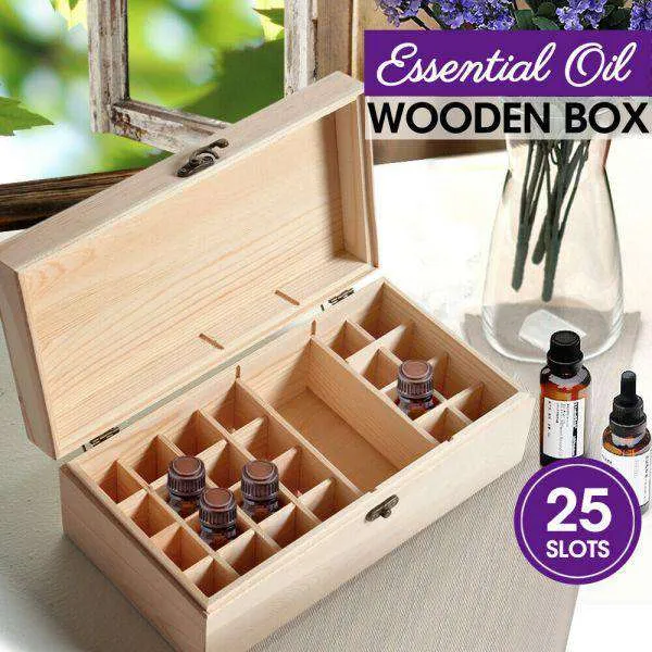 ESSENTIAL OIL STORAGE BOX WOODEN 25 SLOTS AROMATHERAPY CONTAINER ORGANISER