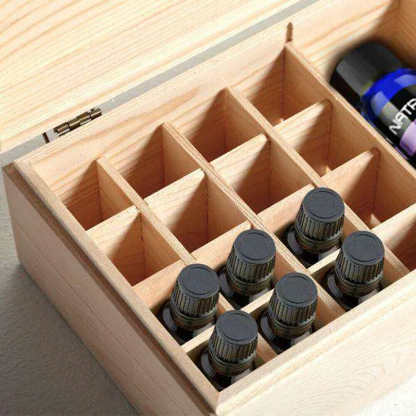ESSENTIAL OIL STORAGE BOX WOODEN 25 SLOTS AROMATHERAPY CONTAINER ORGANISER