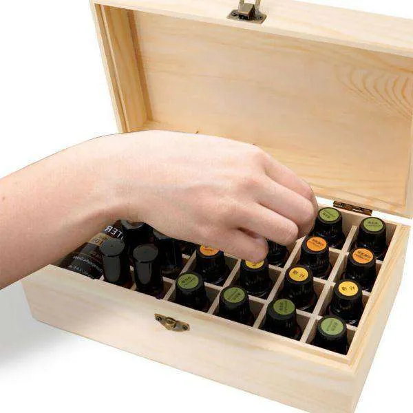 ESSENTIAL OIL STORAGE BOX WOODEN 25 SLOTS AROMATHERAPY CONTAINER ORGANISER