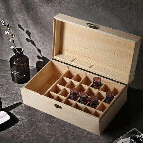ESSENTIAL OIL STORAGE BOX WOODEN 25 SLOTS AROMATHERAPY CONTAINER ORGANISER