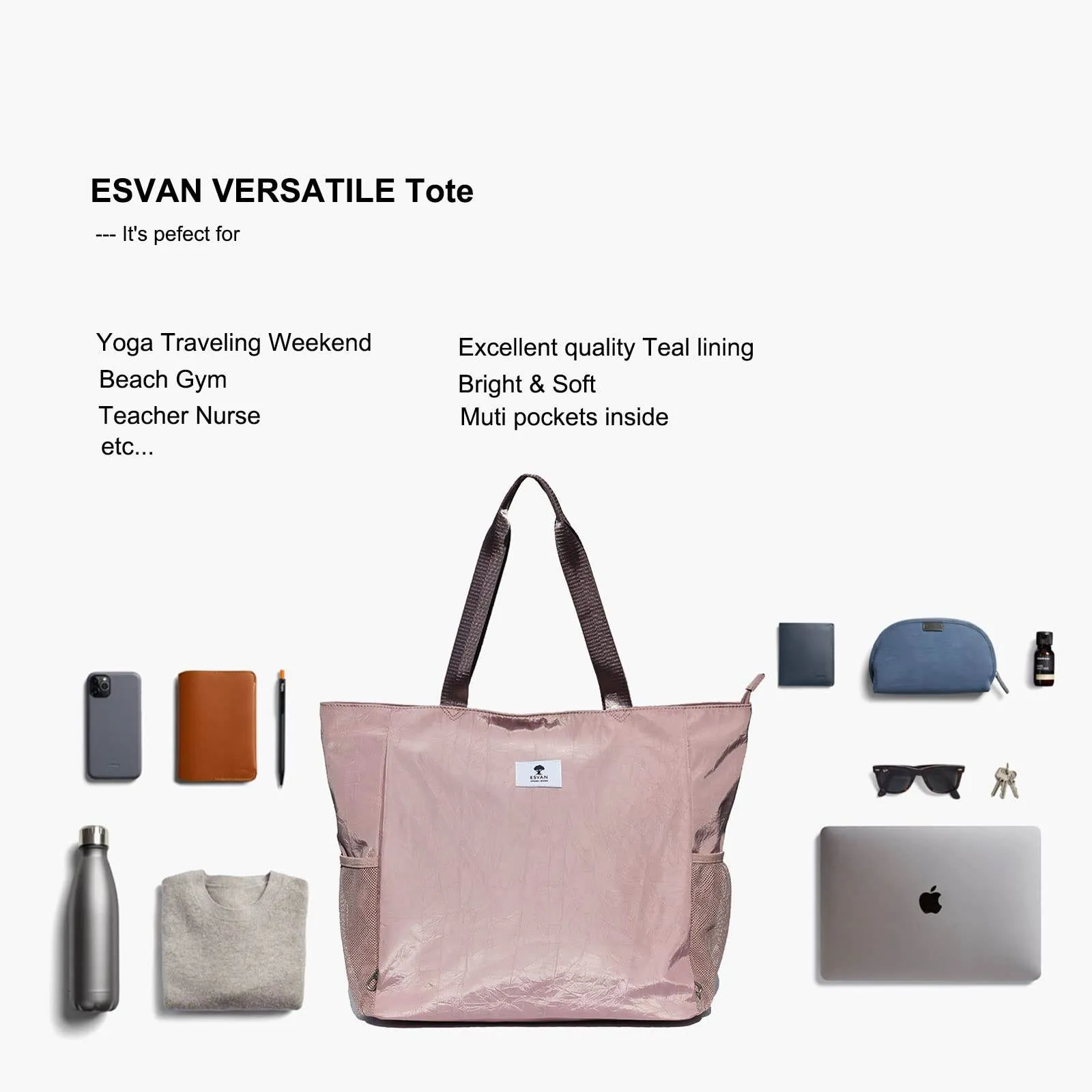 ESVAN Yoga Mat Bag Yoga Tote Carrier Shoulder Bag Carryall Tote for Office,Yoga,Pilates,Travel,Beach and Gym (B pinkish purple)