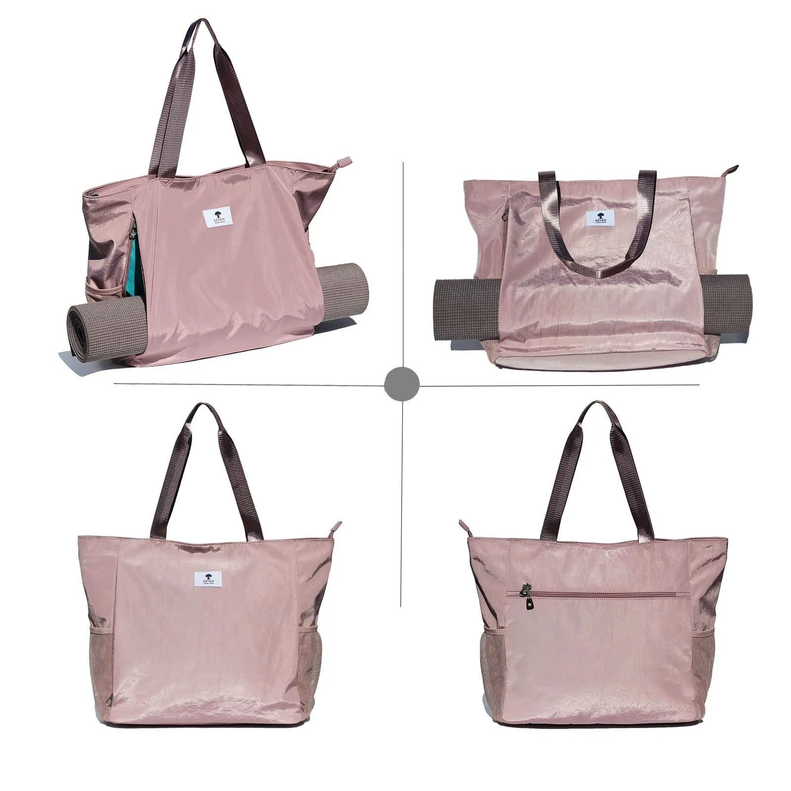 ESVAN Yoga Mat Bag Yoga Tote Carrier Shoulder Bag Carryall Tote for Office,Yoga,Pilates,Travel,Beach and Gym (B pinkish purple)