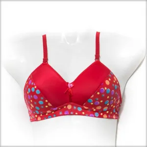 Fancy Multi Dotted Single Padded Bra - Red